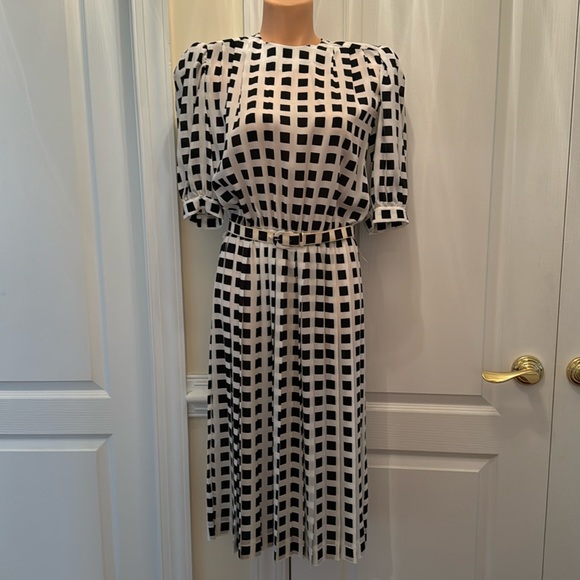 Vintage Dresses & Skirts - LIZ CLAIBORNE Vintage 1980s Sheer Organza Polyester Dress Geo Size 8 lcsr